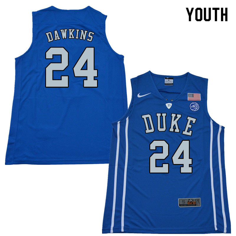 2018 Youth #24 Johnny Dawkins Duke Blue Devils College Basketball Jerseys Sale-Blue - Click Image to Close